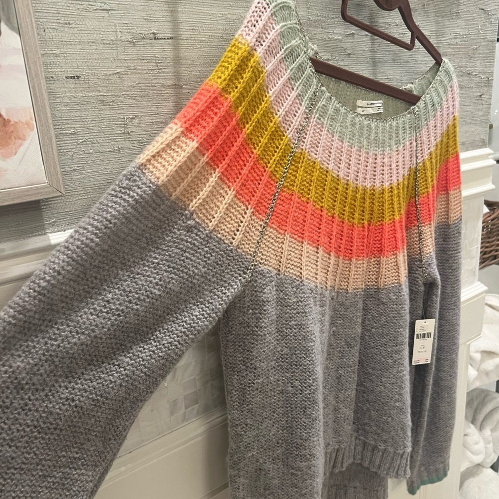NWT new Anthropologie Colleen sweater large petite LP gray rainbow shimmer - Picture 10 of 17